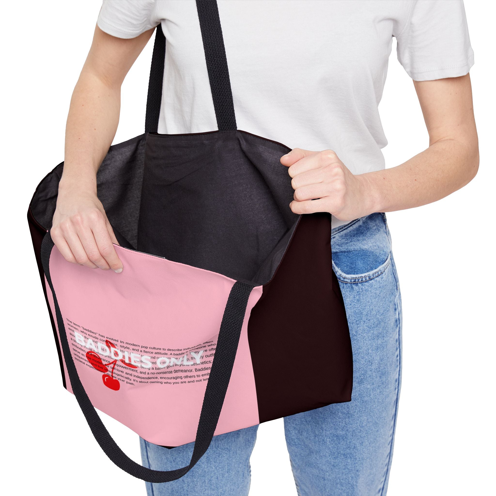 Baddies Only Weekender Tote Bag – Pink Cherry Graphic Beach & Travel Bag